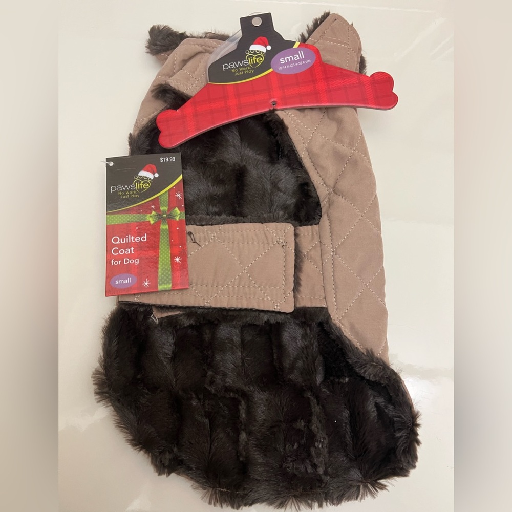 Pawslife Quilted Coat for Dog Tan Color Brown Fur Inside Small (10-14”) NWT